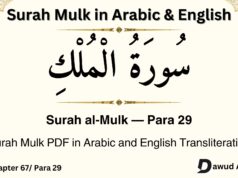 Surah Mulk PDF in Arabic with English transliteration, translation and benefits Surah Mulk PDF